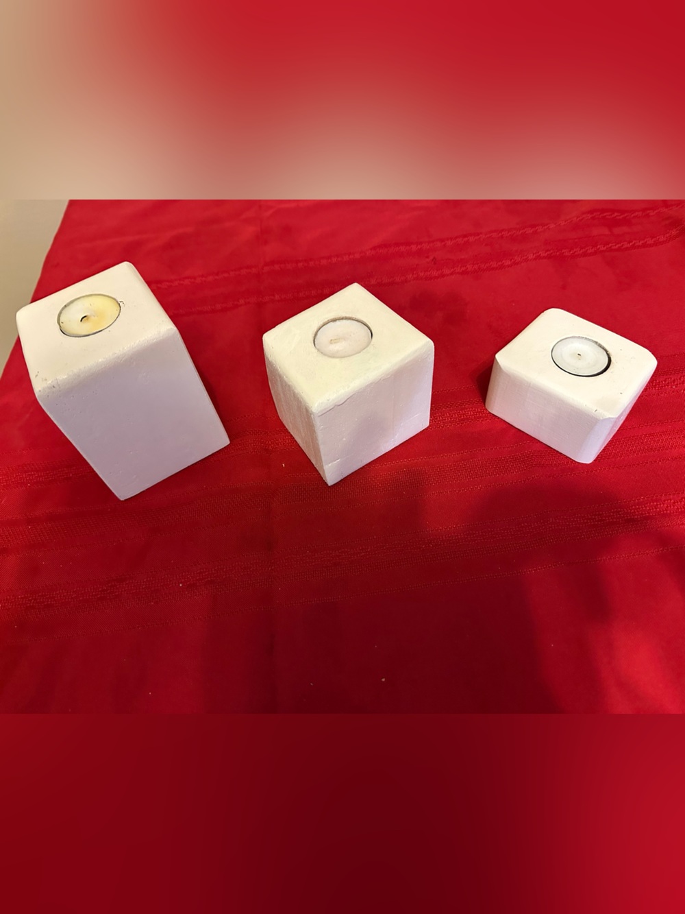 Set of 3 Reclaimed 4x4 Wood Block Tea Light Holders | White Solid Timber Candle